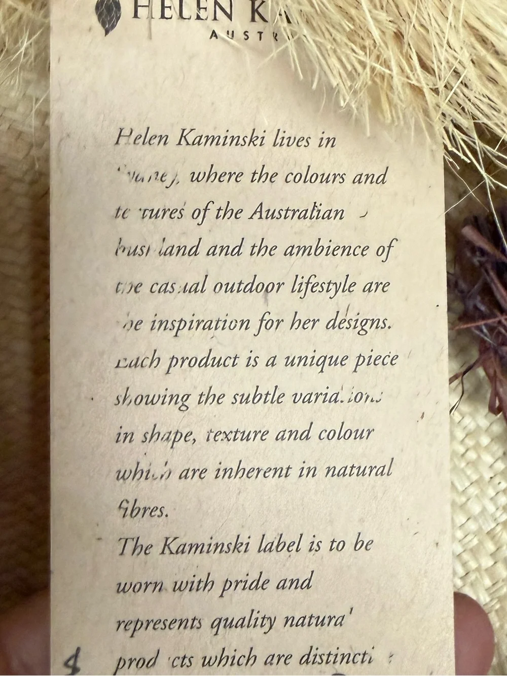 NIB Helen Kaminski Natural Straw Sun Hat Frayed Brim Braided Band 16”